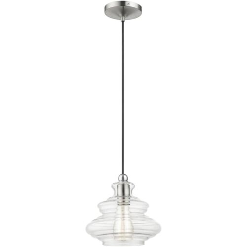 52831-91 1 Light Brushed Nickel Pendant with Chrome Finish Accents-Lighting LumensPendant Lights