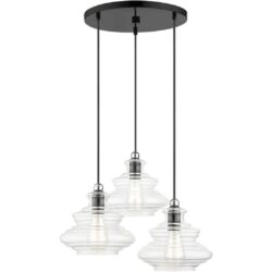 52833-68 3 Light Shiny Black Pendant Chandelier with Chrome Finish Accents-Lighting LumensChandeliers