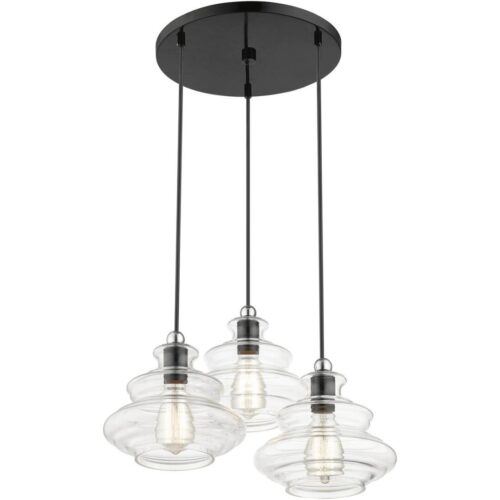 52833-68 3 Light Shiny Black Pendant Chandelier with Chrome Finish Accents-Lighting LumensChandeliers