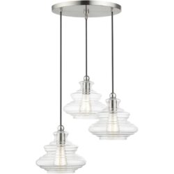 52833-91 3 Light Brushed Nickel Pendant Chandelier with Chrome Finish Accents-Lighting LumensChandeliers