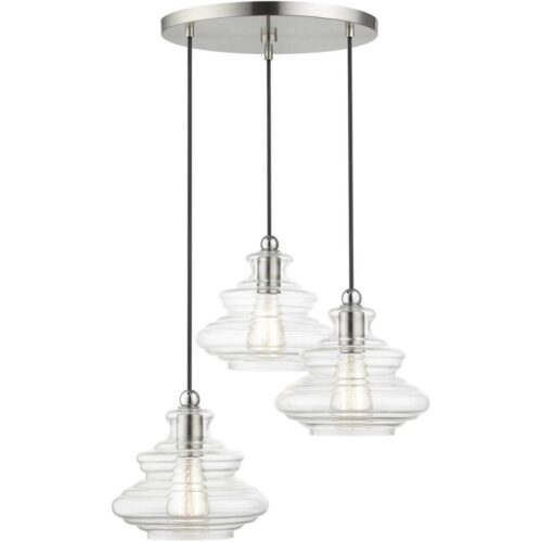 52833-91 3 Light Brushed Nickel Pendant Chandelier with Chrome Finish Accents-Lighting LumensChandeliers