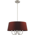 4 Light Brushed Nickel Pendant Chandelier with Hand Crafted Red Wine Fabric Hardback Shade-Lighting LumensChandeliers