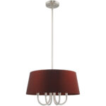 4 Light Brushed Nickel Pendant Chandelier with Hand Crafted Red Wine Fabric Hardback Shade-Lighting LumensChandeliers