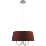 4 Light Brushed Nickel Pendant Chandelier with Hand Crafted Red Wine Fabric Hardback Shade-Lighting LumensChandeliers