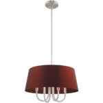 4 Light Brushed Nickel Pendant Chandelier with Hand Crafted Red Wine Fabric Hardback Shade-Lighting LumensChandeliers