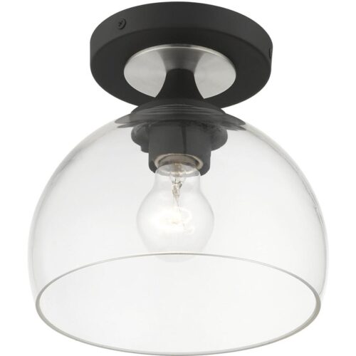 53640-04 1 Light Black Semi-Flush with Brushed Nickel Finish Accents-Lighting LumensSemi Flush