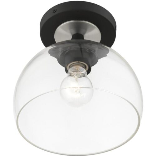 53640-04 1 Light Black Semi-Flush with Brushed Nickel Finish Accents-Lighting LumensSemi Flush