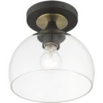 53640-07 1 Light Bronze Semi-Flush with Antique Brass Accents-Lighting LumensSemi Flush