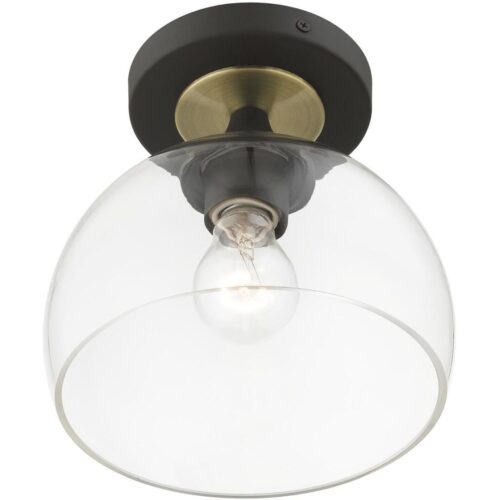 53640-07 1 Light Bronze Semi-Flush with Antique Brass Accents-Lighting LumensSemi Flush