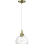 53641-01 1 Light Antique Brass Glass Pendant with Polished Brass Finish Accents-Lighting LumensPendant Lights