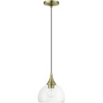 53641-01 1 Light Antique Brass Glass Pendant with Polished Brass Finish Accents-Lighting LumensPendant Lights