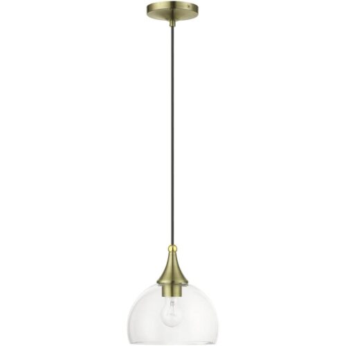 53641-01 1 Light Antique Brass Glass Pendant with Polished Brass Finish Accents-Lighting LumensPendant Lights