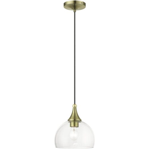 53641-01 1 Light Antique Brass Glass Pendant with Polished Brass Finish Accents-Lighting LumensPendant Lights