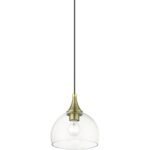 53641-01 1 Light Antique Brass Glass Pendant with Polished Brass Finish Accents-Lighting LumensPendant Lights