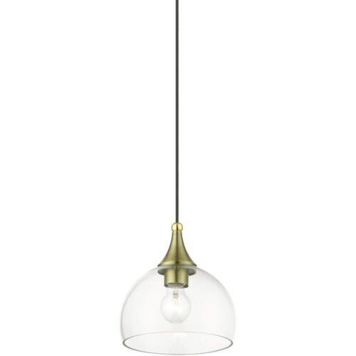 53641-01 1 Light Antique Brass Glass Pendant with Polished Brass Finish Accents-Lighting LumensPendant Lights