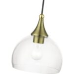 53641-01 1 Light Antique Brass Glass Pendant with Polished Brass Finish Accents-Lighting LumensPendant Lights