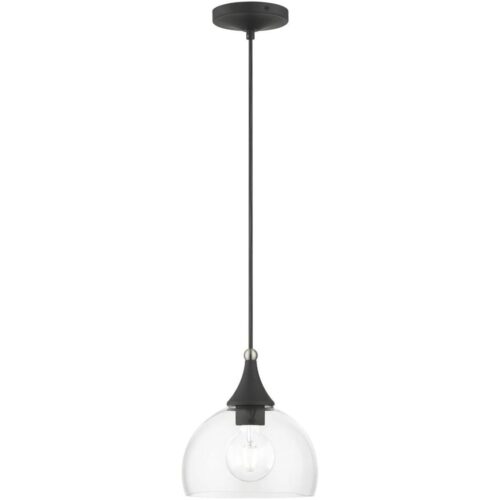 53641-04 1 Light Black Glass Pendant with Brushed Nikel Finish Accents-Lighting LumensPendant Lights