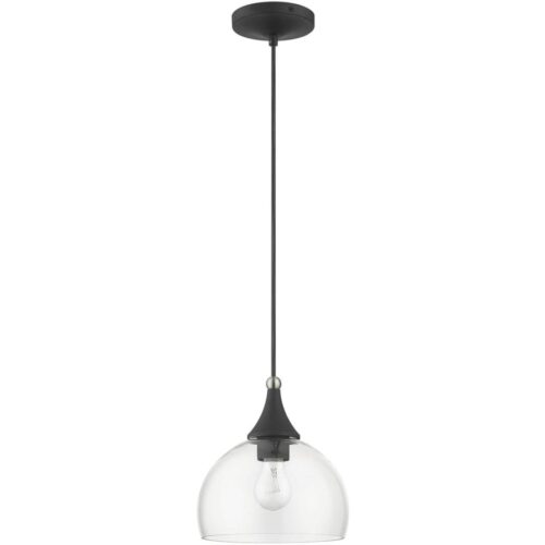 53641-04 1 Light Black Glass Pendant with Brushed Nikel Finish Accents-Lighting LumensPendant Lights