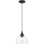 53641-04 1 Light Black Glass Pendant with Brushed Nikel Finish Accents-Lighting LumensPendant Lights