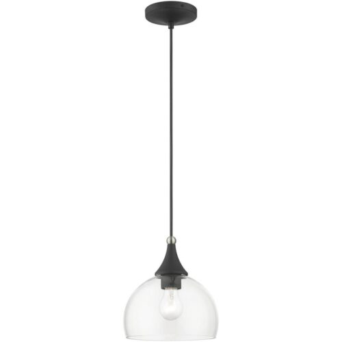 53641-04 1 Light Black Glass Pendant with Brushed Nikel Finish Accents-Lighting LumensPendant Lights