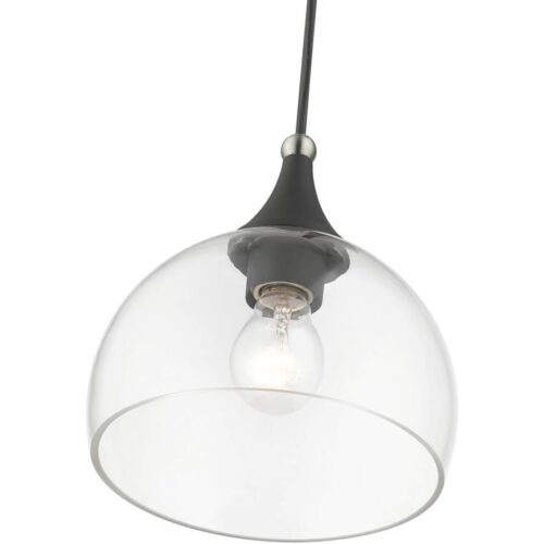 53641-04 1 Light Black Glass Pendant with Brushed Nikel Finish Accents-Lighting LumensPendant Lights