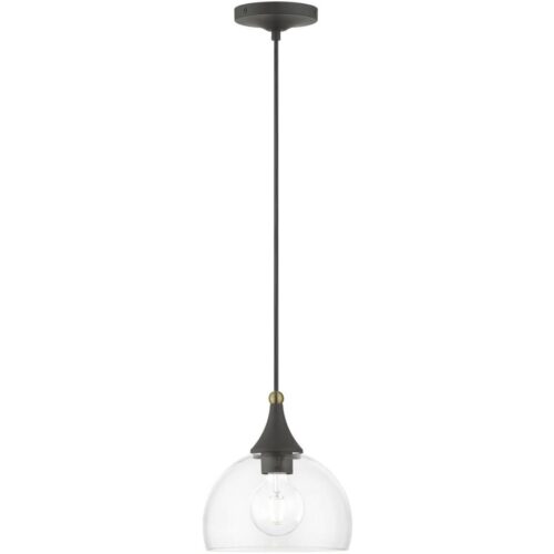 53641-07 1 Light Bronze Glass Pendant with Antique Brass Finish Accents-Lighting LumensPendant Lights