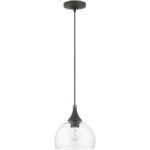 53641-07 1 Light Bronze Glass Pendant with Antique Brass Finish Accents-Lighting LumensPendant Lights