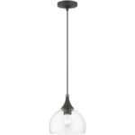 53641-07 1 Light Bronze Glass Pendant with Antique Brass Finish Accents-Lighting LumensPendant Lights