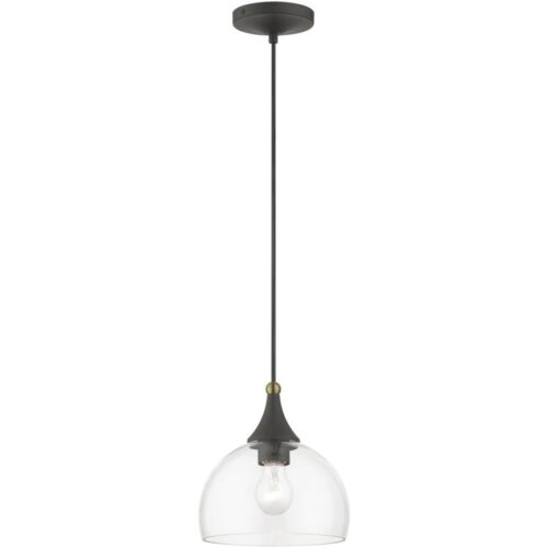 53641-07 1 Light Bronze Glass Pendant with Antique Brass Finish Accents-Lighting LumensPendant Lights