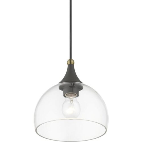 53641-07 1 Light Bronze Glass Pendant with Antique Brass Finish Accents-Lighting LumensPendant Lights