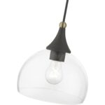 53641-07 1 Light Bronze Glass Pendant with Antique Brass Finish Accents-Lighting LumensPendant Lights