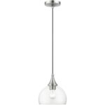 53641-91 1 Light Brushed Nickel Glass Pendant with Polished Chrome Finish Accents-Lighting LumensPendant Lights