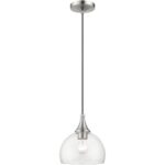 53641-91 1 Light Brushed Nickel Glass Pendant with Polished Chrome Finish Accents-Lighting LumensPendant Lights