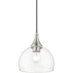 53641-91 1 Light Brushed Nickel Glass Pendant with Polished Chrome Finish Accents-Lighting LumensPendant Lights