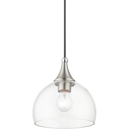 53641-91 1 Light Brushed Nickel Glass Pendant with Polished Chrome Finish Accents-Lighting LumensPendant Lights