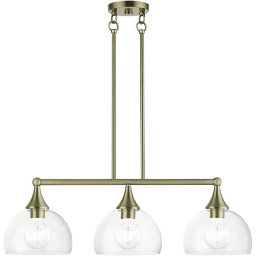 53643-01 3 Light Antique Brass Linear Chandelier-Lighting LumensChandeliers