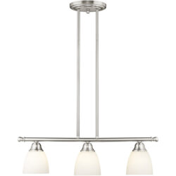 5 inch 3 Light Brushed Nickel Linear Chandelier with Hand Blown Satin Opal White Glass Shade-Lighting LumensChandeliers