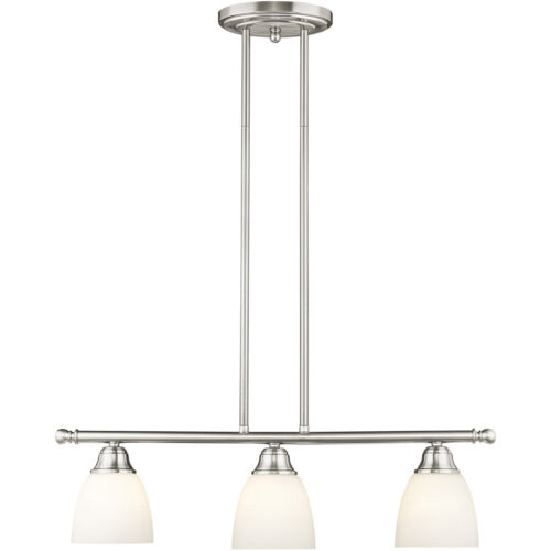 5 inch 3 Light Brushed Nickel Linear Chandelier with Hand Blown Satin Opal White Glass Shade-Lighting LumensChandeliers