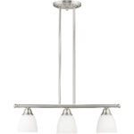 5 inch 3 Light Brushed Nickel Linear Chandelier with Hand Blown Satin Opal White Glass Shade-Lighting LumensChandeliers