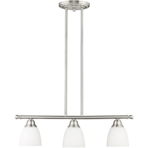 5 inch 3 Light Brushed Nickel Linear Chandelier with Hand Blown Satin Opal White Glass Shade-Lighting LumensChandeliers