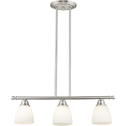 5 inch 3 Light Brushed Nickel Linear Chandelier with Hand Blown Satin Opal White Glass Shade-Lighting LumensChandeliers