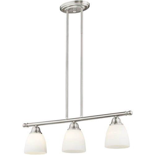 5 inch 3 Light Brushed Nickel Linear Chandelier with Hand Blown Satin Opal White Glass Shade-Lighting LumensChandeliers