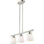 5 inch 3 Light Brushed Nickel Linear Chandelier with Hand Blown Satin Opal White Glass Shade-Lighting LumensChandeliers