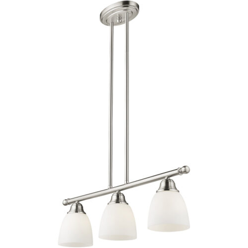 5 inch 3 Light Brushed Nickel Linear Chandelier with Hand Blown Satin Opal White Glass Shade-Lighting LumensChandeliers