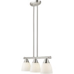 5 inch 3 Light Brushed Nickel Linear Chandelier with Hand Blown Satin Opal White Glass Shade-Lighting LumensChandeliers