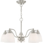 5 Light Brushed Nickel Dinette Chandelier/Semi Flush with Hand Blown Satin Opal White Glass Shade-Lighting LumensSemi Flush