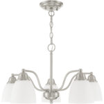 5 Light Brushed Nickel Dinette Chandelier/Semi Flush with Hand Blown Satin Opal White Glass Shade-Lighting LumensSemi Flush