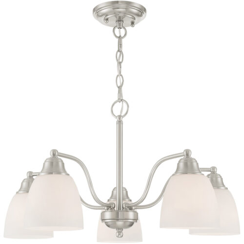 5 Light Brushed Nickel Dinette Chandelier/Semi Flush with Hand Blown Satin Opal White Glass Shade-Lighting LumensSemi Flush