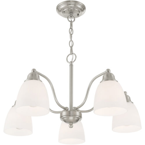 5 Light Brushed Nickel Dinette Chandelier/Semi Flush with Hand Blown Satin Opal White Glass Shade-Lighting LumensSemi Flush