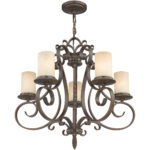 5 Light Imperial Bronze Chandelier with Vintage Scavo Hand Blown Glass Shade-Lighting LumensChandeliers